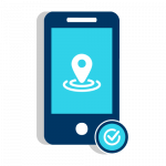 Control de ruta de recolección Ilustración que ejemplifica el Control de ruta de recolección, muestra un smartphone con el icono de Ubicación y un icono de Correcto.