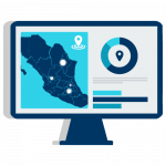 Dashboard Personalizado Ilustración que ejemplifica el Dashboard personalizado, muestra una pantalla con un mapa de México y un panel con información.