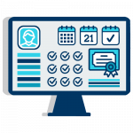 Dashboard personalizado Ilustración que ejemplifica el Dashboard personalizado, muestra un monitor con datos como Calendario, Tareas, Cursos y Panel de Usuario.