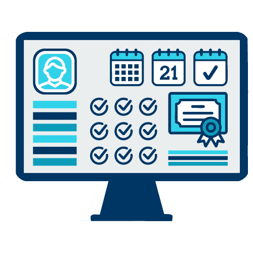 Dashboard personalizado Ilustración que ejemplifica el Dashboard personalizado, muestra un monitor con datos como Calendario, Tareas, Cursos y Panel de Usuario.